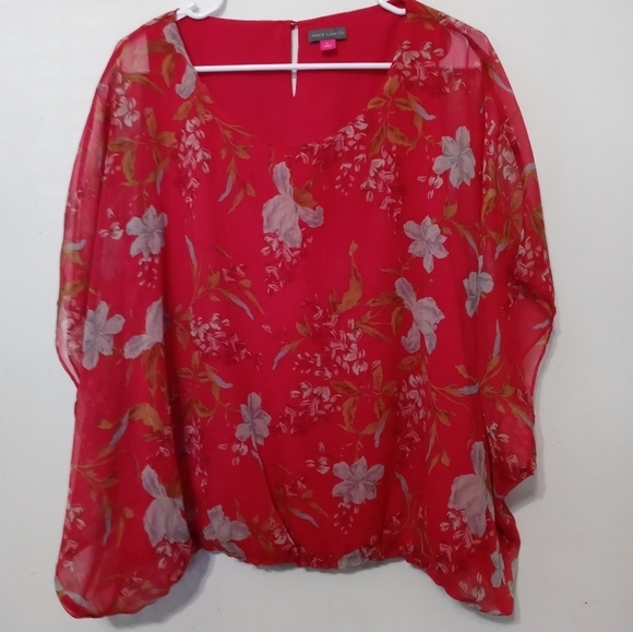 Vince Camuto Women's Floral fully lined chiffon Wing Sleeve pullover Blouse L - Picture 1 of 8